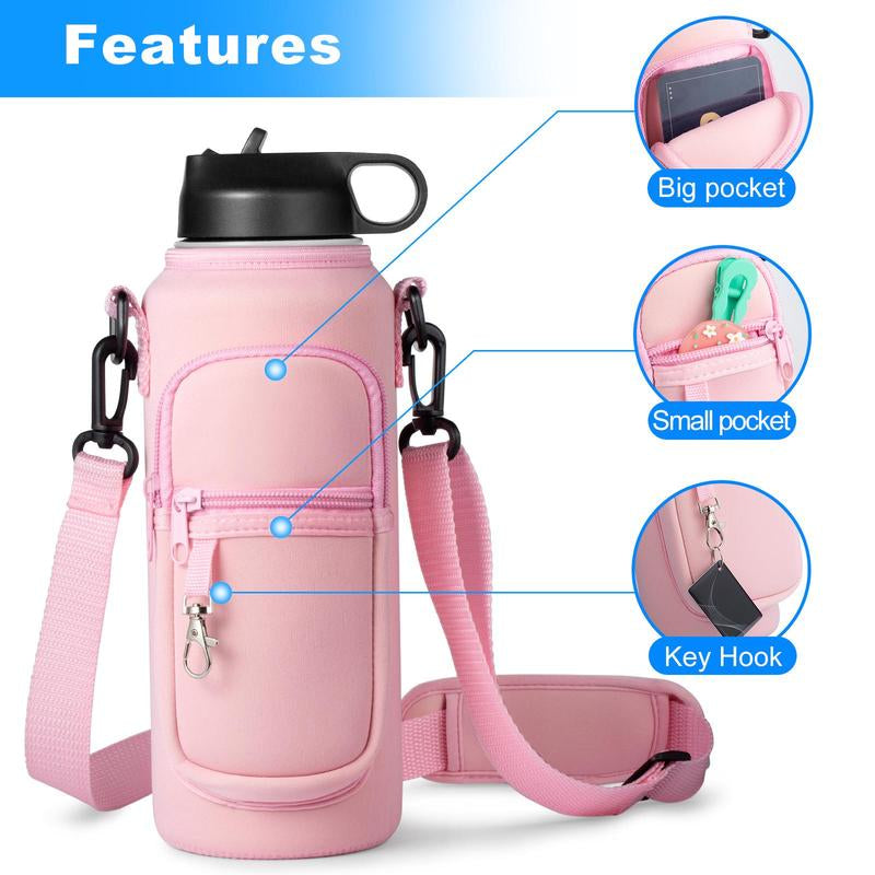 Water Bottle Holder, Water Bottle Holder with Adjustable Strap and Phone Pocket, Water Bottle Sleeve for Outdoor Sports Hiking Camping