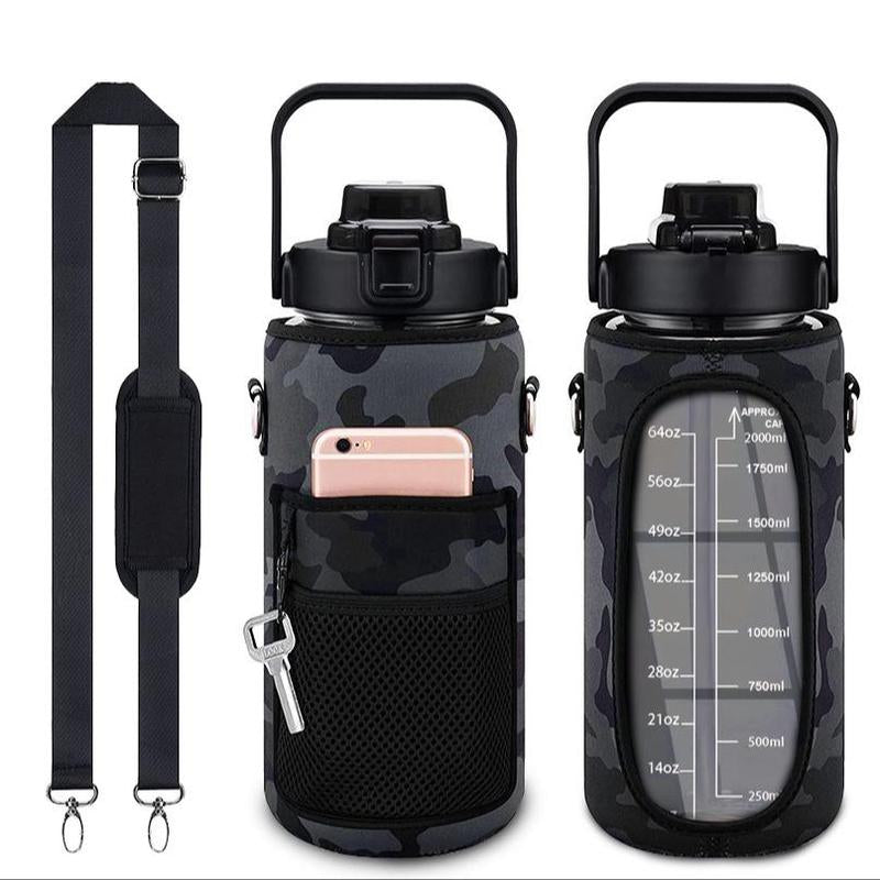 Multifunctional Portable Straw Bottle with Detachable Water Bottle Cover & Strap Set, Large Capacity Sport Water Bottle for Outdoor Sports