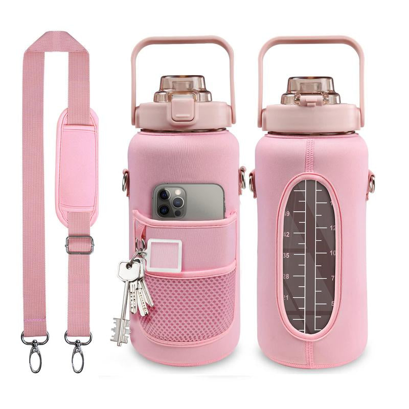 Multifunctional Portable Straw Bottle with Detachable Water Bottle Cover & Strap Set, Large Capacity Sport Water Bottle for Outdoor Sports