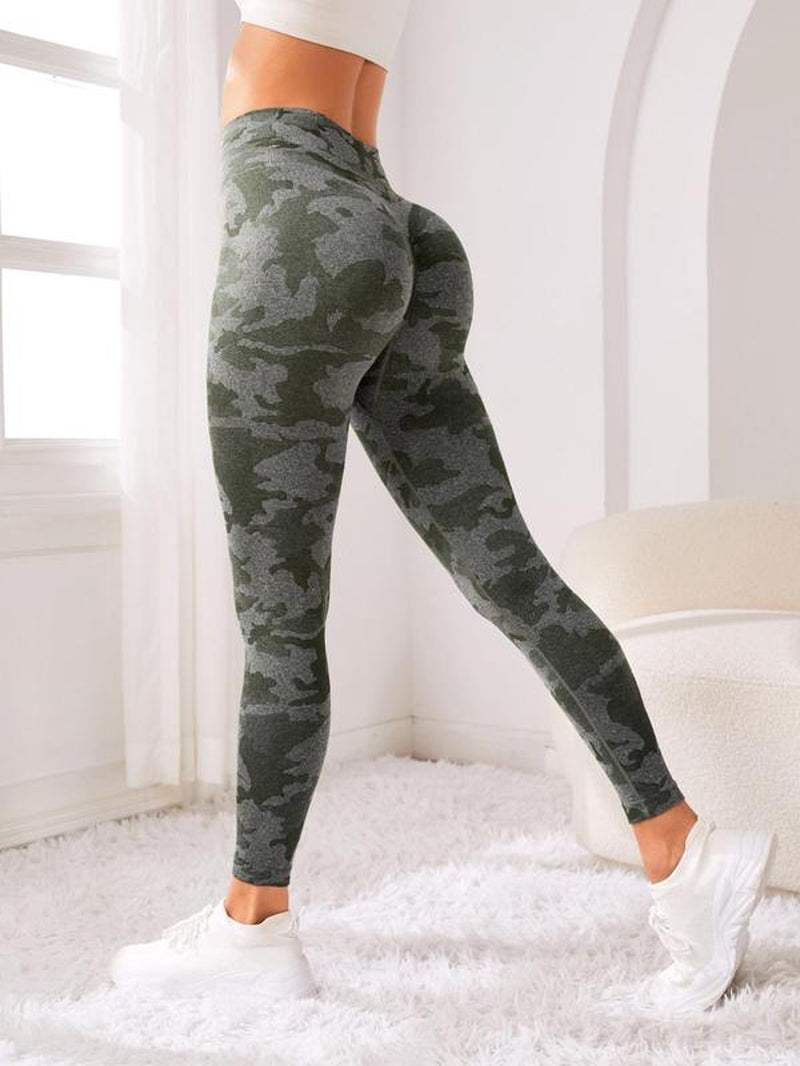 Women'S Camo Print High Waist Sports Leggings, Comfy Camouflage Print High Rise Leggings for Workout Yoga Gym Exercise, Women'S Sports Bottoms