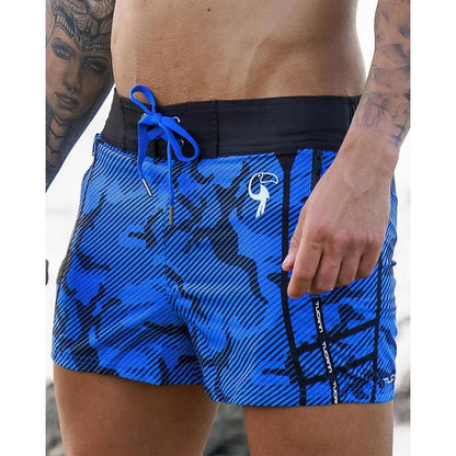 Tucann Striped Blue Camo Swim Trunks - 3" - - above the Knee Swim Shorts & Trunks - Lycra - Summer Boyshorts - Italian Ink - Perfect for Beach and Pool