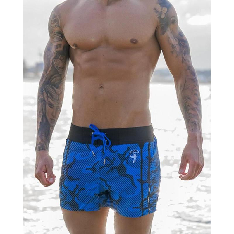 Tucann Striped Blue Camo Swim Trunks - 3" - - above the Knee Swim Shorts & Trunks - Lycra - Summer Boyshorts - Italian Ink - Perfect for Beach and Pool