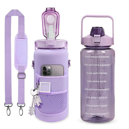 Multifunctional Portable Straw Bottle with Detachable Water Bottle Cover & Strap Set, Large Capacity Sport Water Bottle for Outdoor Sports