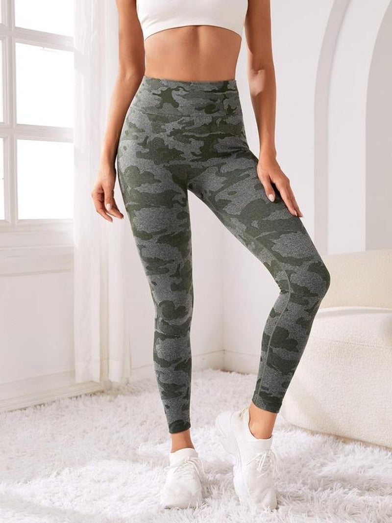 Women'S Camo Print High Waist Sports Leggings, Comfy Camouflage Print High Rise Leggings for Workout Yoga Gym Exercise, Women'S Sports Bottoms