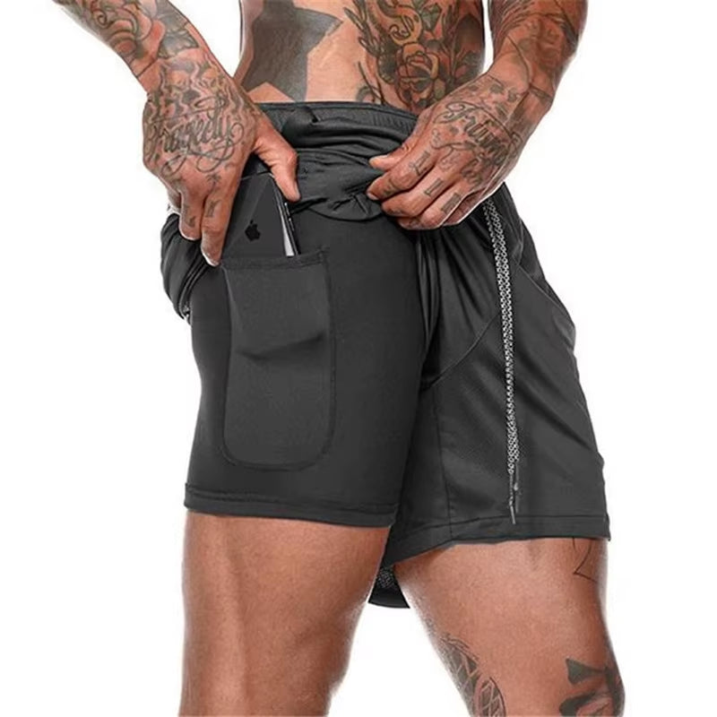 New Running Shorts Men Gym Sports Shorts 2 in 1 Quick Drying Workout Training Gym Fitness Jogging Short Pants Summer FD22273300