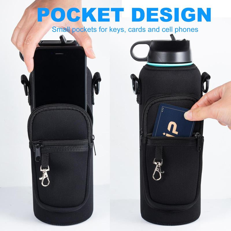 Water Bottle Holder, Water Bottle Holder with Adjustable Strap and Phone Pocket, Water Bottle Sleeve for Outdoor Sports Hiking Camping