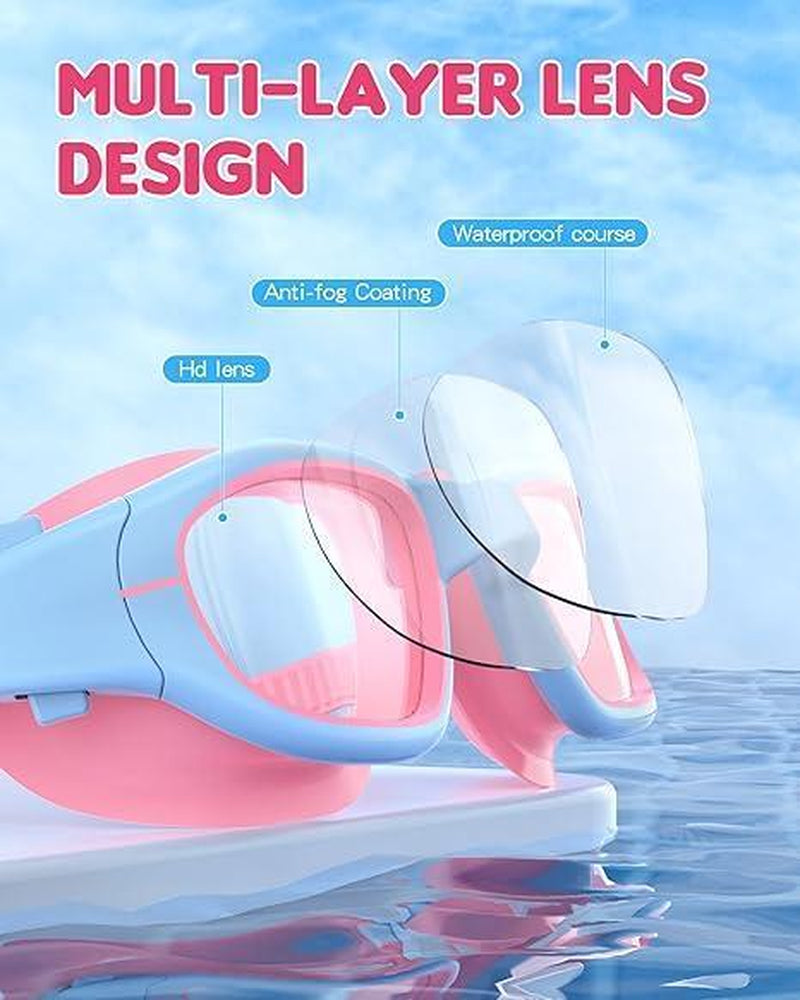 Swimming Goggles for Teens - 180° Wide View, Anti-Fog & UV Protection, Multi-Layer HD Lenses with Adjustable Straps