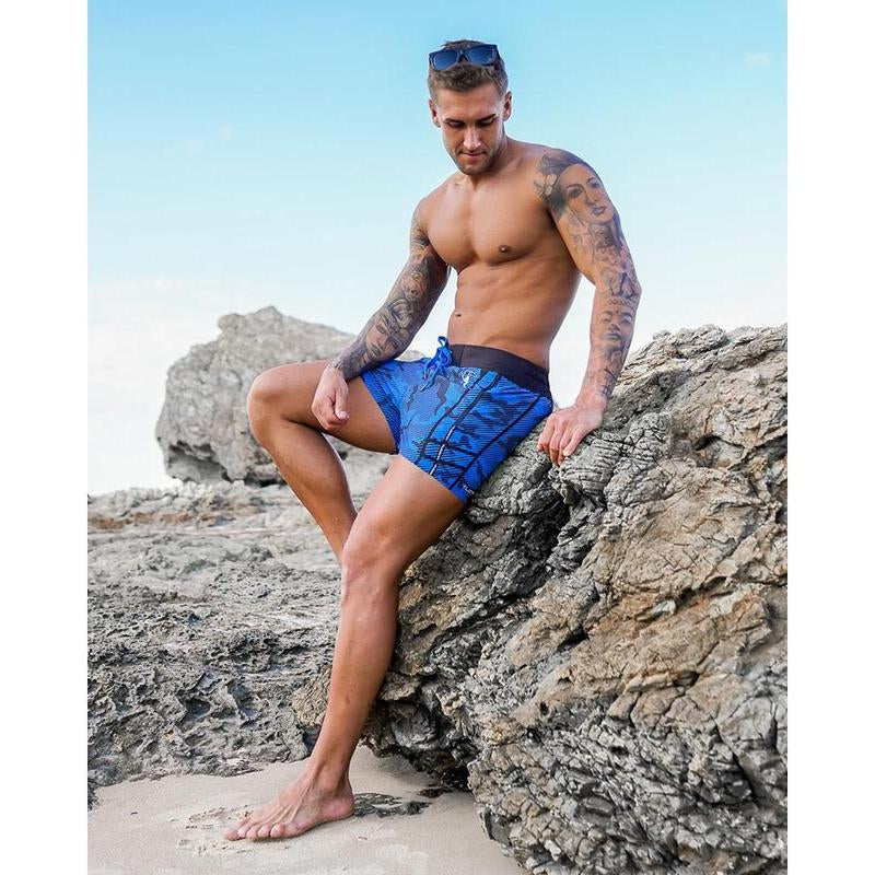 Tucann Striped Blue Camo Swim Trunks - 3" - - above the Knee Swim Shorts & Trunks - Lycra - Summer Boyshorts - Italian Ink - Perfect for Beach and Pool