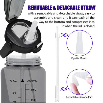 Multifunctional Portable Straw Bottle with Detachable Water Bottle Cover & Strap Set, Large Capacity Sport Water Bottle for Outdoor Sports