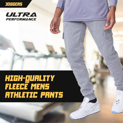 Ultra Performance 3 Pack Mens Sweatpants, Fleece Cargo Joggers for Men with Pockets