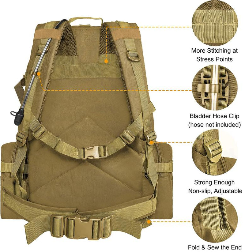 CVLIFE Tactical Backpack 50-60L Military Grade 600D Polyester, Water-Resistant MOLLE System for Hiking, Camping