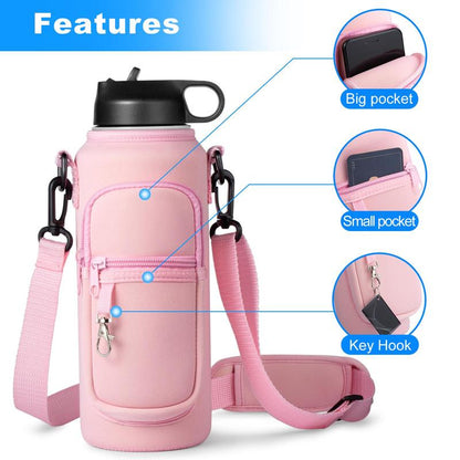 Water Bottle Holder, Water Bottle Holder with Adjustable Strap and Phone Pocket, Water Bottle Sleeve for Outdoor Sports Hiking Camping