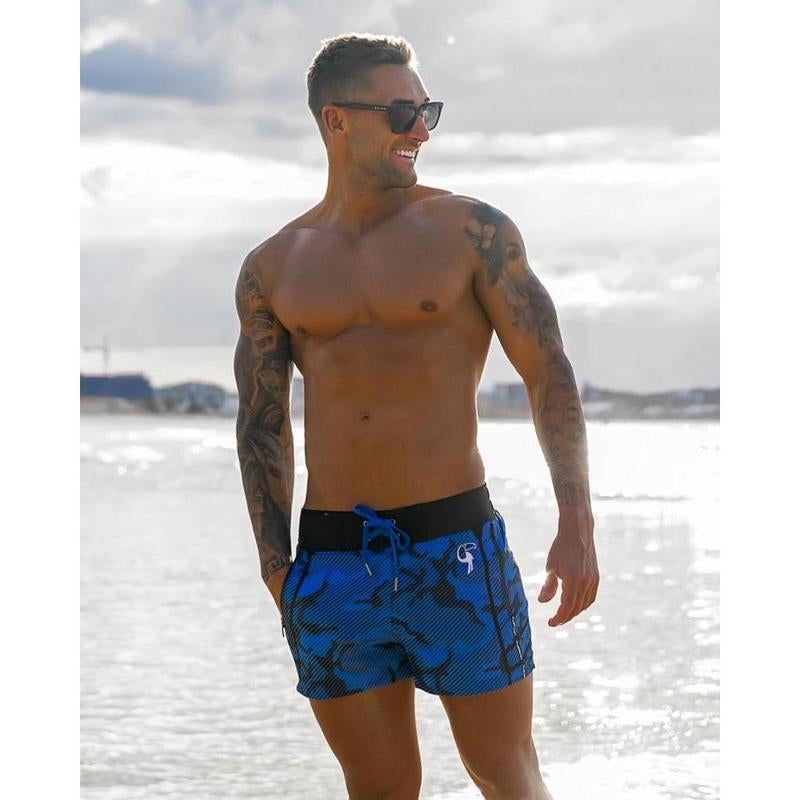 Tucann Striped Blue Camo Swim Trunks - 3" - - above the Knee Swim Shorts & Trunks - Lycra - Summer Boyshorts - Italian Ink - Perfect for Beach and Pool