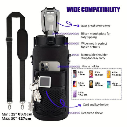 Multifunctional Portable Straw Bottle with Detachable Water Bottle Cover & Strap Set, Large Capacity Sport Water Bottle for Outdoor Sports