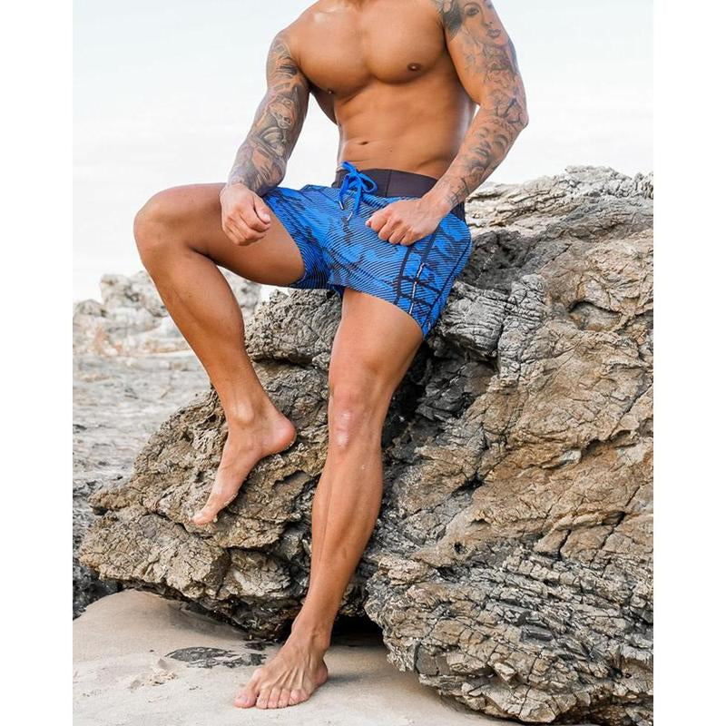 Tucann Striped Blue Camo Swim Trunks - 3" - - above the Knee Swim Shorts & Trunks - Lycra - Summer Boyshorts - Italian Ink - Perfect for Beach and Pool