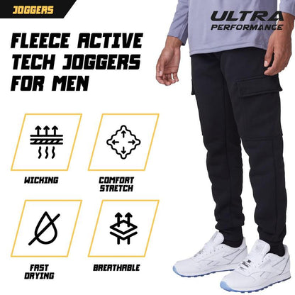 Ultra Performance 3 Pack Mens Sweatpants, Fleece Cargo Joggers for Men with Pockets