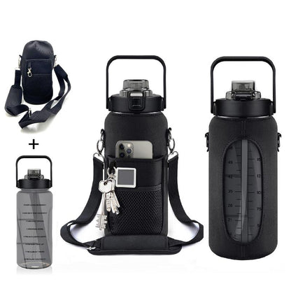 Multifunctional Portable Straw Bottle with Detachable Water Bottle Cover & Strap Set, Large Capacity Sport Water Bottle for Outdoor Sports