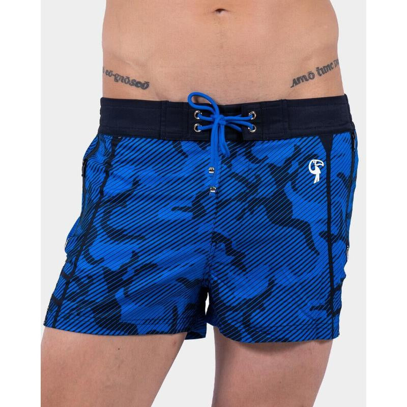 Tucann Striped Blue Camo Swim Trunks - 3" - - above the Knee Swim Shorts & Trunks - Lycra - Summer Boyshorts - Italian Ink - Perfect for Beach and Pool